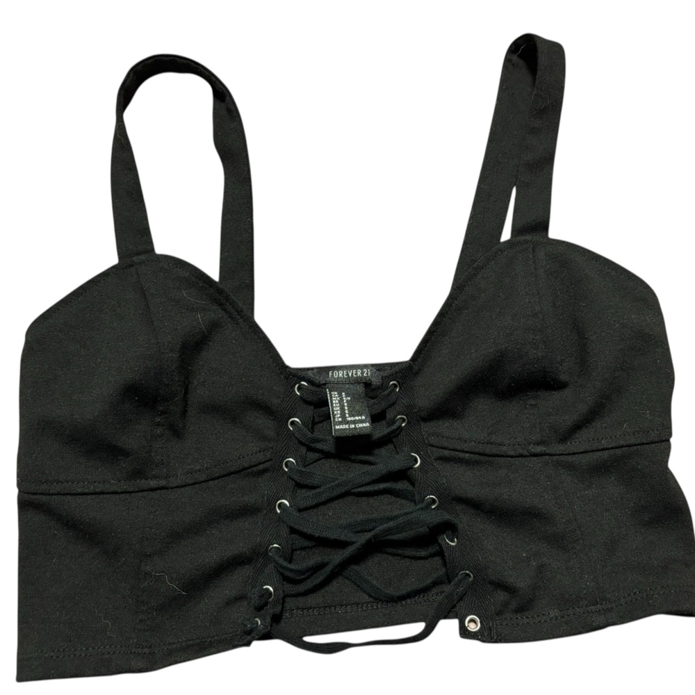 Forever 21 Black Lace-Up Crop Top